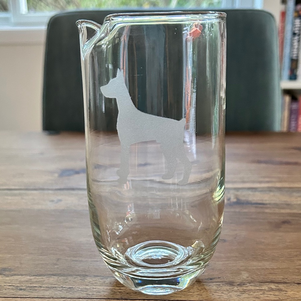 Vintage Glass Doberman Cocktail Martini Mixing Pitcher